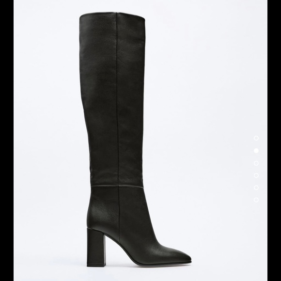 ZARA LEATHER KNEE HIGH HEEL BOOTS - SOLD OUT - Picture 2 of 9